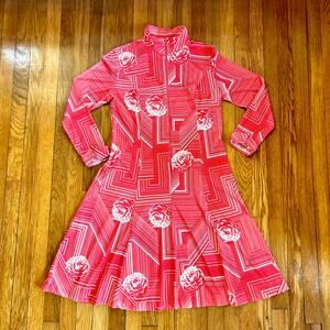 Vintage Mod Pink Geometric Small Floral Dress by Casual Makers by Sy Frankl